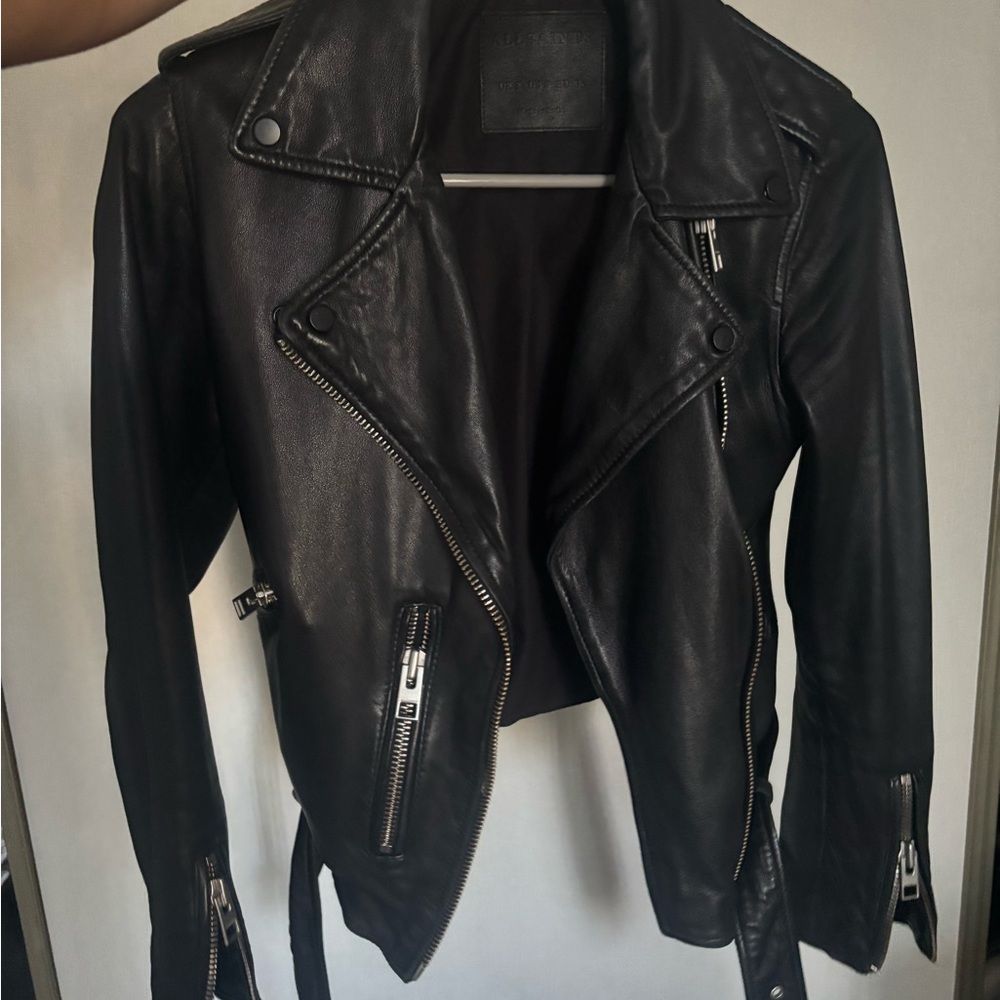 All Saints Black Leather Moto Jacket Asymmetrical Zipper